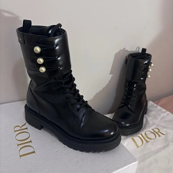 Dior D-Strike Combat Ankle Boots Black Calfskin Leather Size [size 6) - Picture 9 of 9